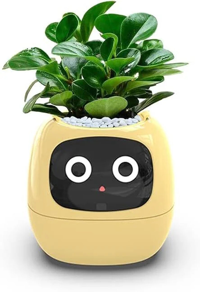 Smart Flowerpots, Electronic Pet Planter with Artificial Intelligence, Time Temperature Display, Guidance on Plant Care with Emojis, for Indoor Decoration