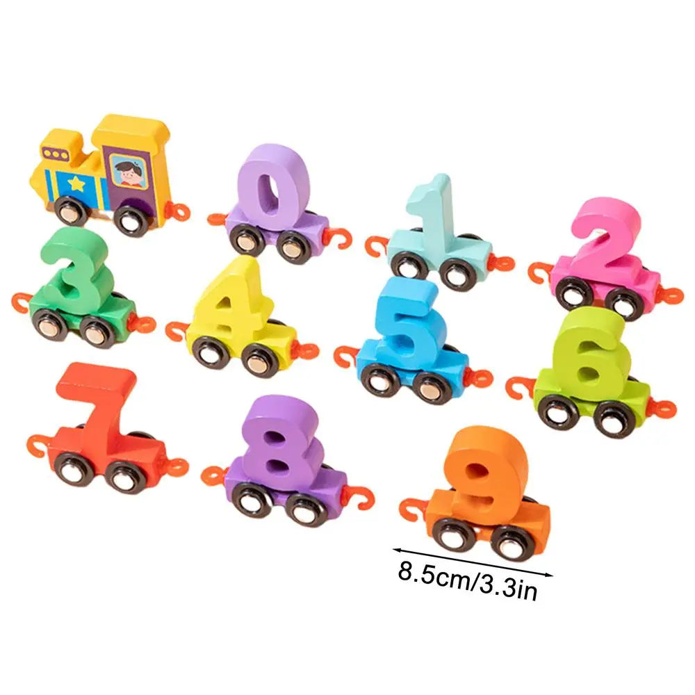 Wooden Magnetic Train Set Wood Toy Train Set Magnet Number Train Colorful Wooden Train Cars for Color Cognition Toy Boy and Girl