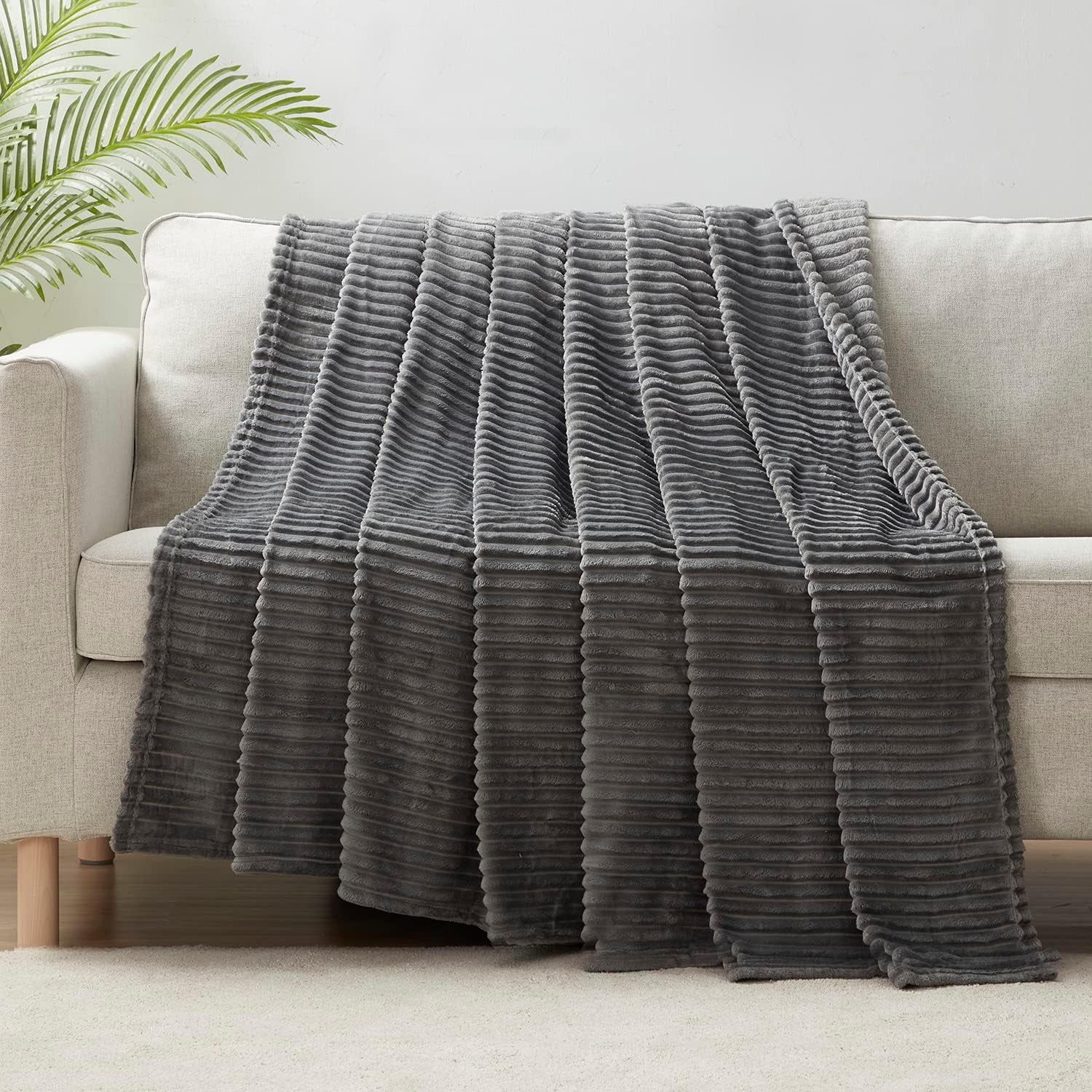 Cut Plush Blanket - Queen Size - Lightweight Super Soft Fuzzy Luxury Bed Blanket for Bed, Machine Washable - 90X90 Inches, Dark Grey