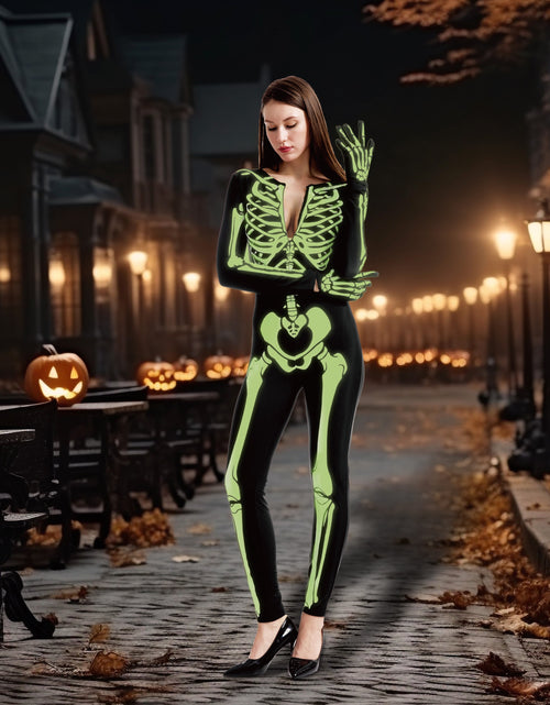 Load image into Gallery viewer, Glow in the Dark Skeleton Costume for Adults Women Halloween Dress up Party Role Playing Cosplay
