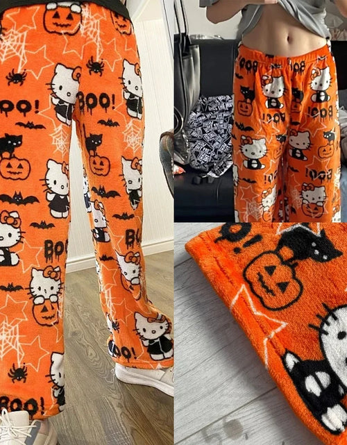 Load image into Gallery viewer, Anime Sanrioed Hellokitty Y2K Sanrioed Pajamas Pants Women Pjs Halloween Household Dress Kawaii Woolen Cartoon Casual Home Pants
