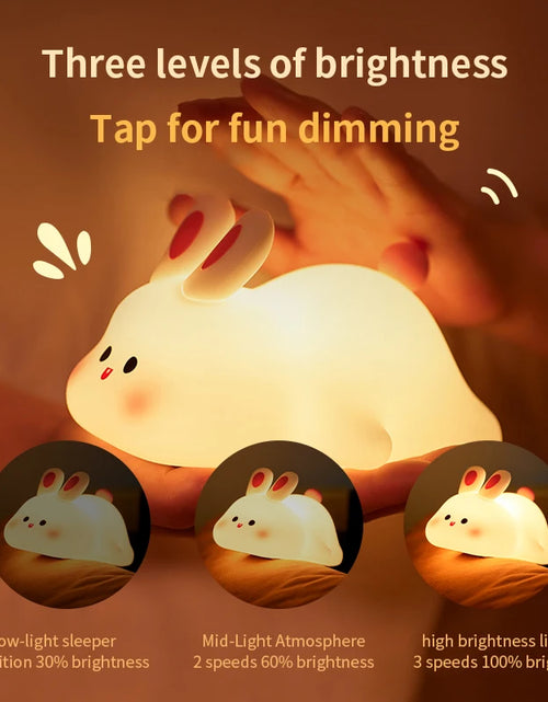 Load image into Gallery viewer, Cute Cartoon LED Night Lights Rabbit Silicone Lamp USB Rechargeable Timing Bedside Sleeping Night Lamp for Room Decor Kids Gift
