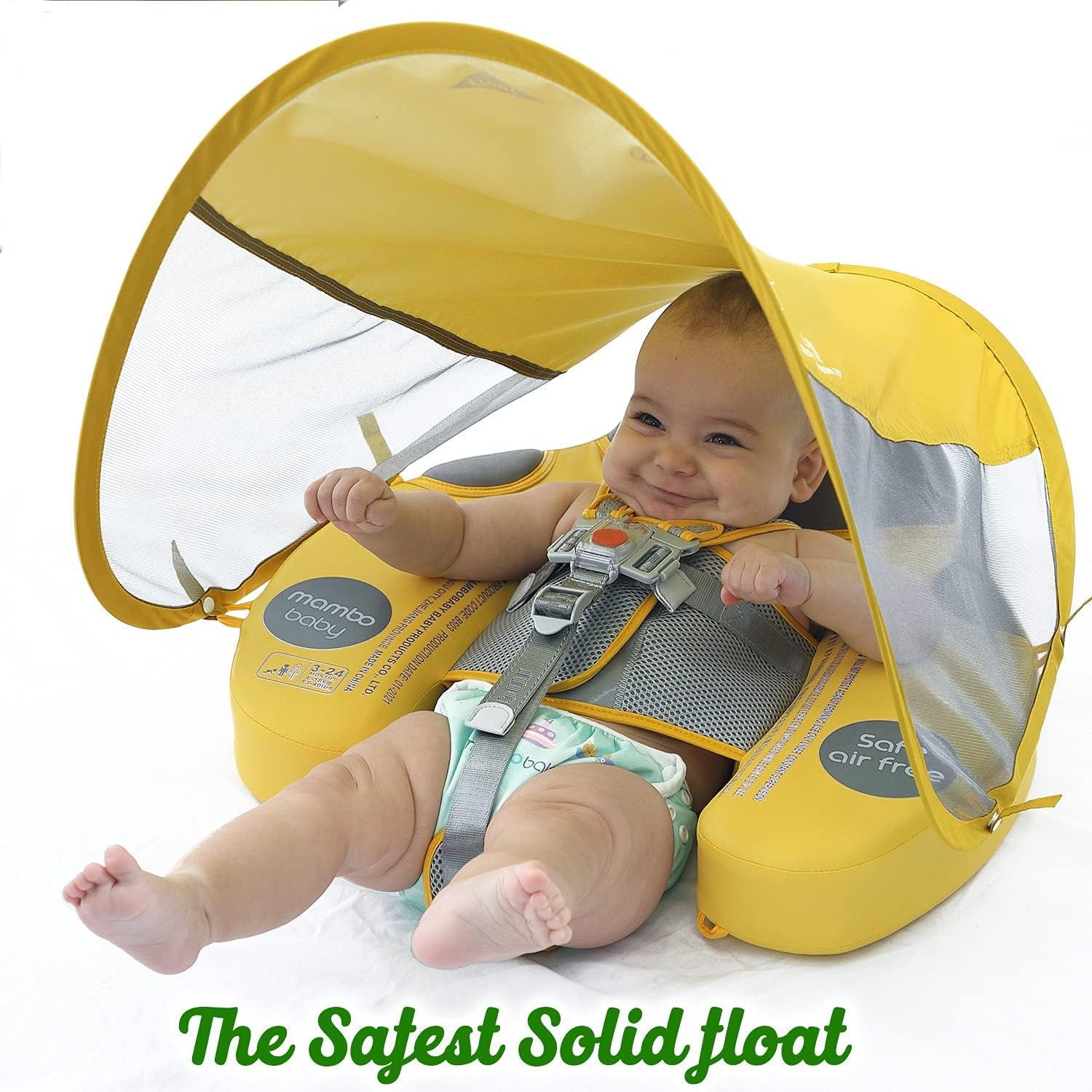 Upgraded Baby Float Non-Inflatable baby Swim Ring, Infant Soft Solid Swimming Trainer, Baby Pool Float with Removable UPF 50+ UV Sun Protection Canopy