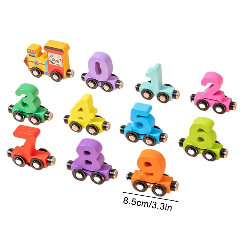 Wooden Magnetic Train Set Wood Toy Train Set Magnet Number Train Colorful Wooden Train Cars for Color Cognition Toy Boy and Girl