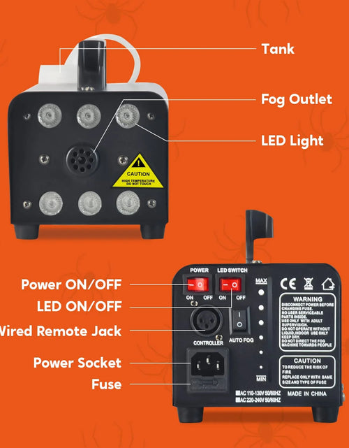 Load image into Gallery viewer, Halloween Fog Machine,500W Outdoor Fog Machine with 13 Colorful LED Lights &amp; Wireless Remote Control for Wedding,Halloween,Party and Indoor
