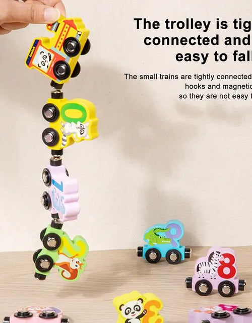 Load image into Gallery viewer, Wooden Magnetic Train Set Wood Toy Train Set Magnet Number Train Colorful Wooden Train Cars for Color Cognition Toy Boy and Girl
