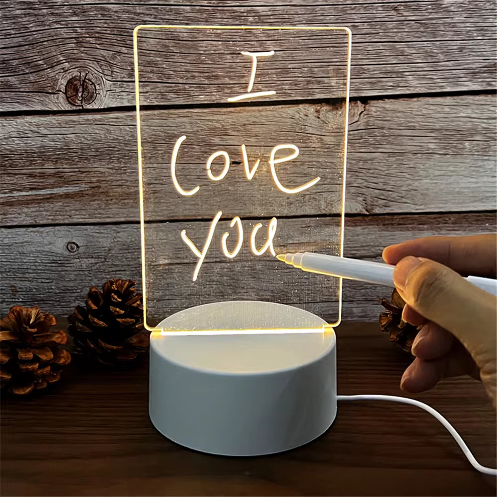 Transparent Luminous LED Night Lights USB Luminous Acrylic Night Light Erasable Write Message Board Calendar Desktop Ornaments