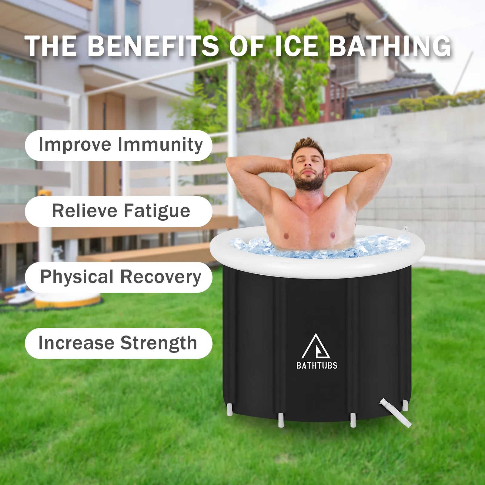 Ice Bath Tub for Athletes, Portable Ice Bath at Home, Inflatable Cold Plunge Tub for Adults, Large Ice Bathtub Outdoor, Recovery Cold Bath with Cover and Lid