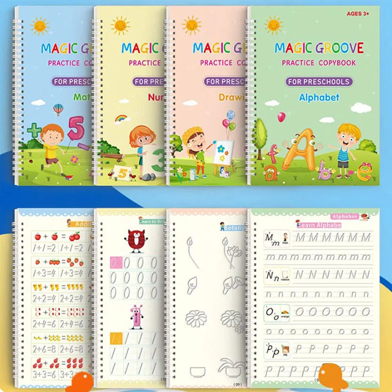 4 Magic Copybooks Children'S Toy Writing Reusable Free Wiping English Maths Drawing Children'S Toy Writing Practice Copy Book