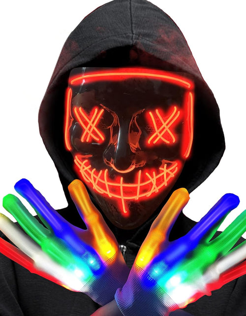 Load image into Gallery viewer, Halloween Scary Mask with LED Gloves Kit, LED Costume Mask EL Wire Light up Mask for Halloween Costume Festival Cosplay
