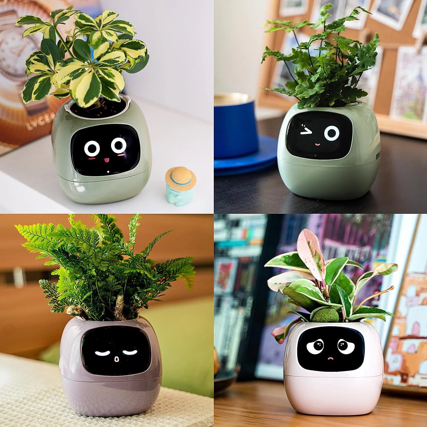 Smart Flowerpots, Electronic Pet Planter with Artificial Intelligence, Time Temperature Display, Guidance on Plant Care with Emojis, for Indoor Decoration