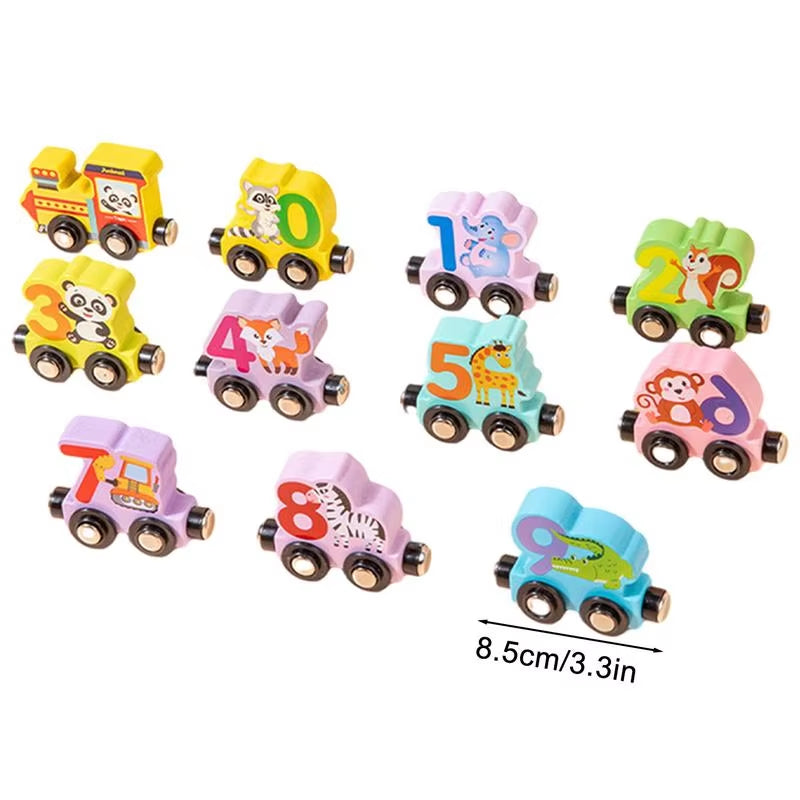 Wooden Magnetic Train Set Wood Toy Train Set Magnet Number Train Colorful Wooden Train Cars for Color Cognition Toy Boy and Girl