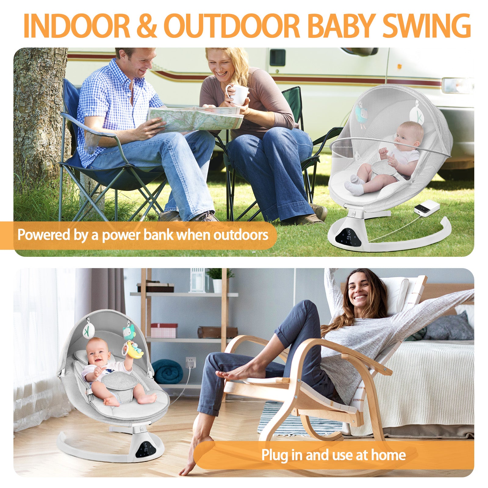 Electric Baby Swing for Infants, Bluetooth Swing Baby Bouncer Baby Rocker with Intelligence Timing, Gray