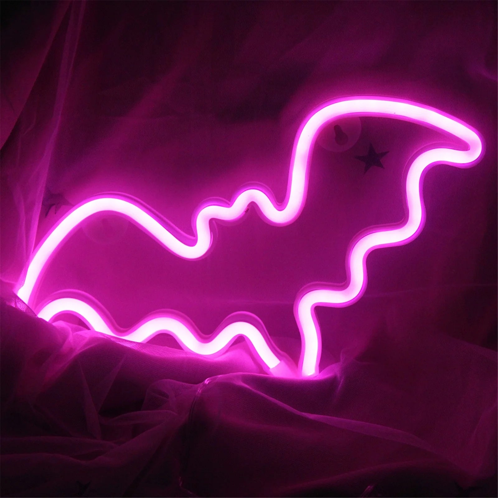 Neon Bat Shaped Wall Hanging Lamp Halloween Bedroom Home Party Bar Decoration Halloween Decorations