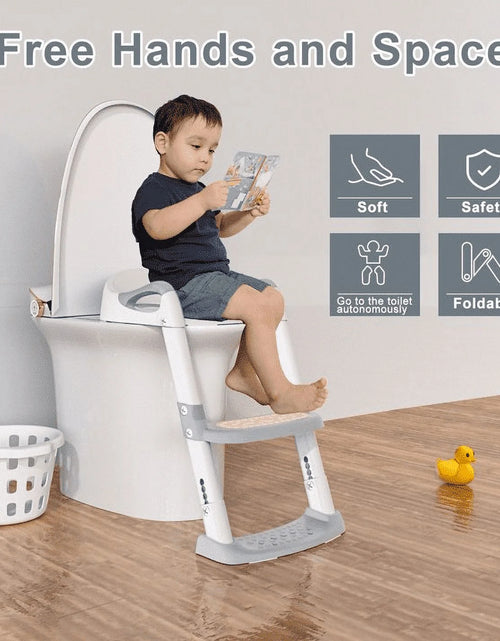 Load image into Gallery viewer, Potty Training Seat with Step Stool Ladder, Foldable Training Seat with Handles, Height Adjustable for Toddlers（Blue)
