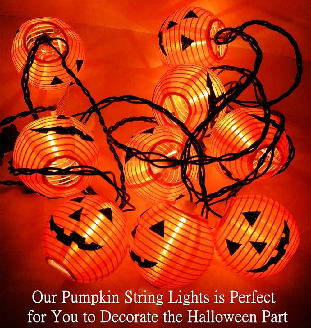 Halloween Pumpkin Lantern String Lights, 8.5Ft Orange Pumpkin String Lights with 10 Nylon Jack Smiling Face Lanterns, Halloween Lantern Lights for Indoor Outdoor Halloween Party Decor