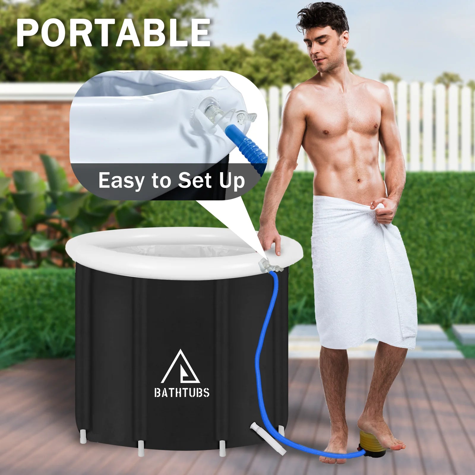 Ice Bath Tub for Athletes, Portable Ice Bath at Home, Inflatable Cold Plunge Tub for Adults, Large Ice Bathtub Outdoor, Recovery Cold Bath with Cover and Lid