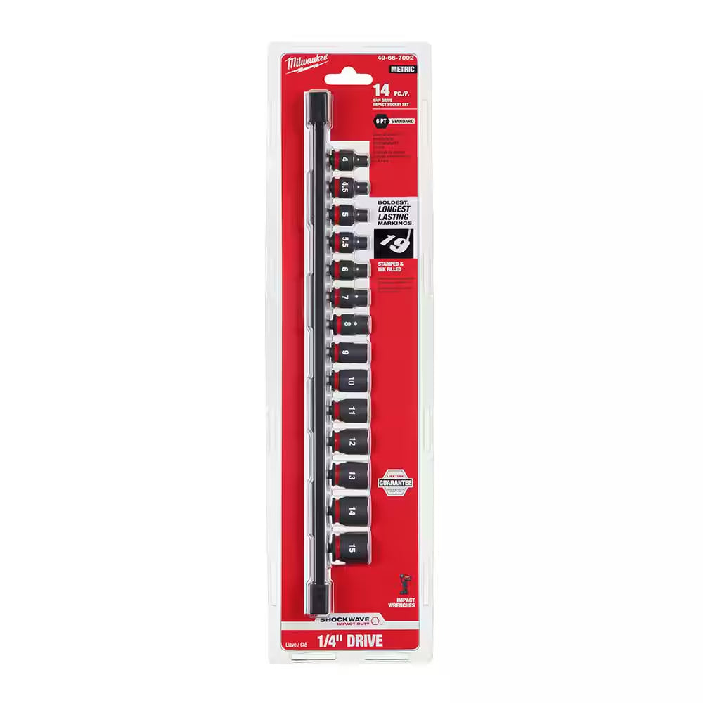 SHOCKWAVE 1/4 In. Drive Metric 6 Point Impact Socket Set (14-Piece)