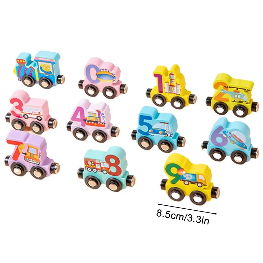 Wooden Magnetic Train Set Wood Toy Train Set Magnet Number Train Colorful Wooden Train Cars for Color Cognition Toy Boy and Girl