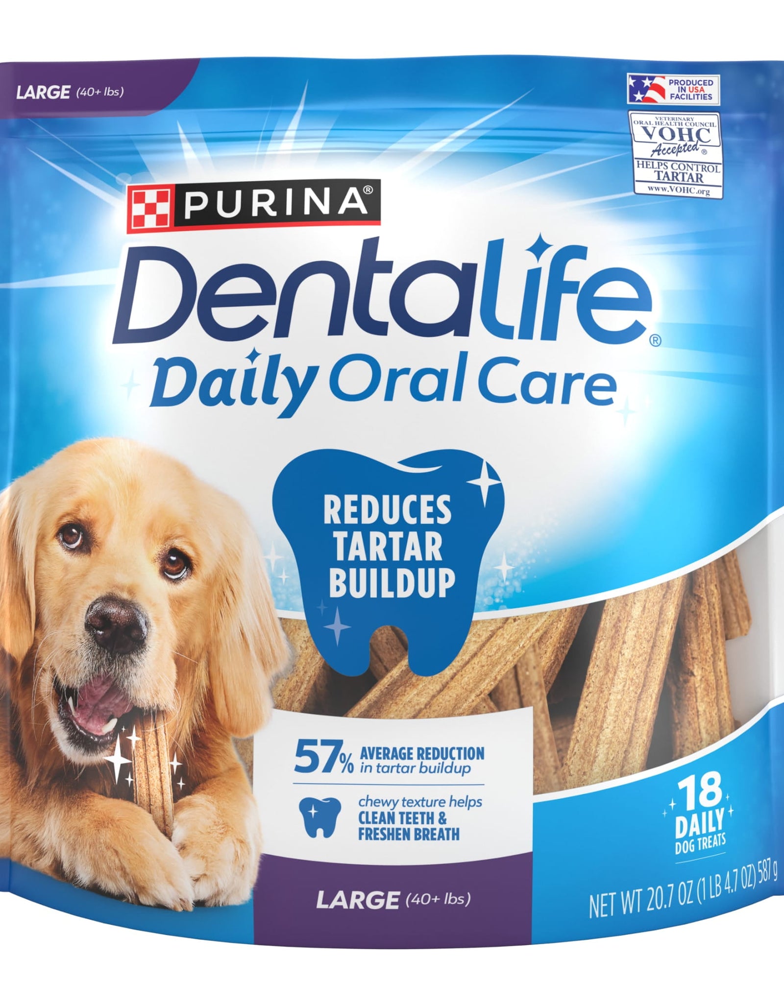 Purina  Daily Oral Care Chicken Flavor Large Breed Dog Dental Chews – 20.7 Oz Pouch (18Ct)