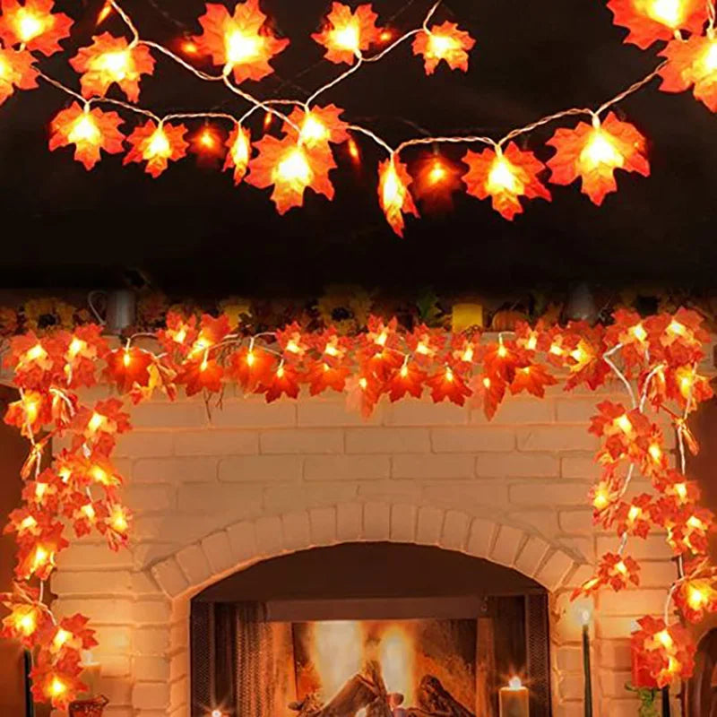 Thanksgiving Lights Fall Maple Leaves String Lights Thanksgiving Decorations Autumn Garland Home Indoor Decor Halloween Lights