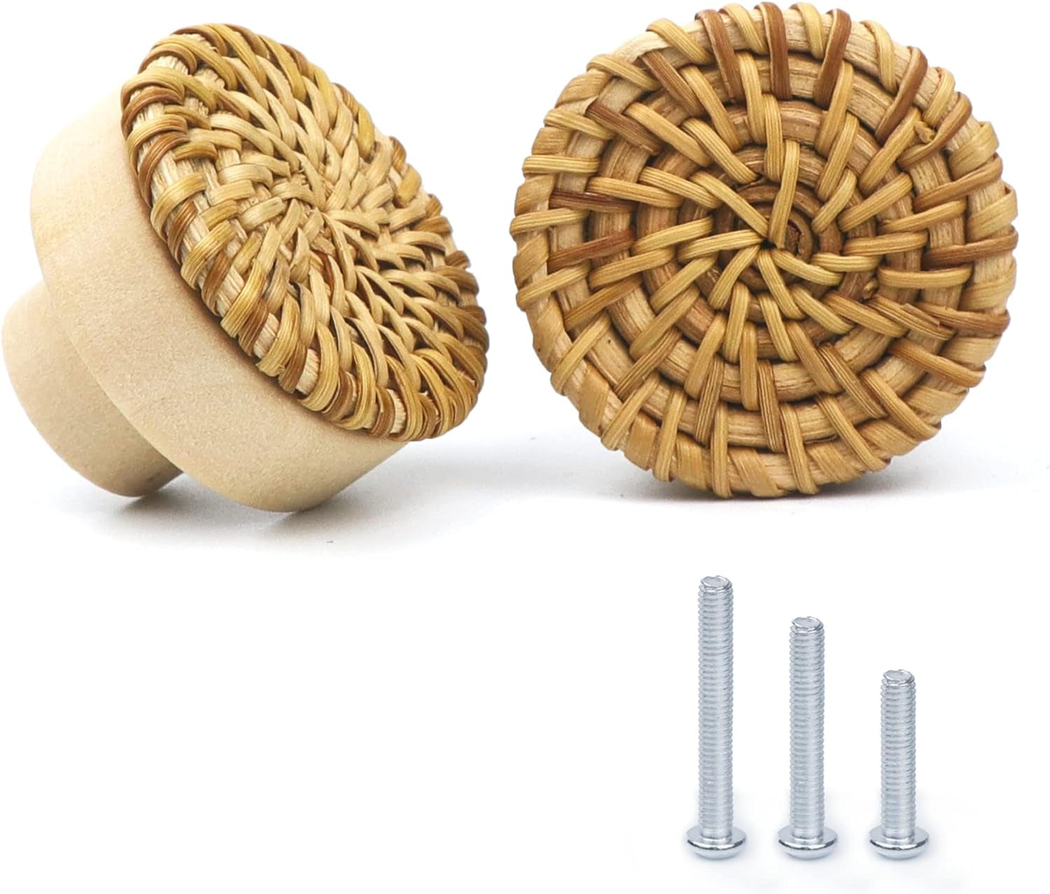 Rattan Drawer Knobs, 10Pcs Boho Dresser Knobs Handmade Wood Cabinets Handles Hardware Wicker Woven Drawer Knobs for Nursery Kitchen Furniture Wardrobe Cupboard