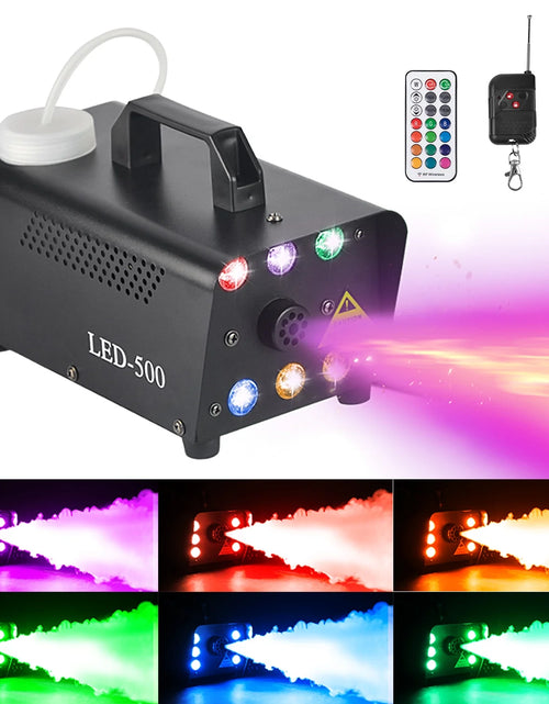 Load image into Gallery viewer, Halloween Fog Machine,500W Outdoor Fog Machine with 13 Colorful LED Lights &amp; Wireless Remote Control for Wedding,Halloween,Party and Indoor
