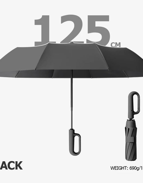 Load image into Gallery viewer, Big Windproof Strong Umbrella with Reflective Stripe Reverse Automatic Fold UV Umbrella for Rain Sun Carabiner Handle Luxury
