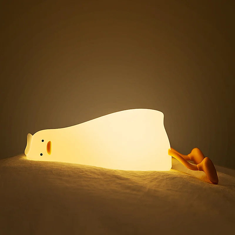 Lying Flat Duck Night Light Silicone Cute Light up Yellow Duck 3-Level Bedside Desk Touch Night Lamp Baby Kids Room Kawaii Decor