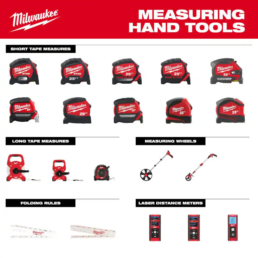 8 M/26 Ft. Compact Tape Measure with Compact Auto Lock 25 Ft. SAE Tape Measure with Fractional Scale and 9 Ft. Standout