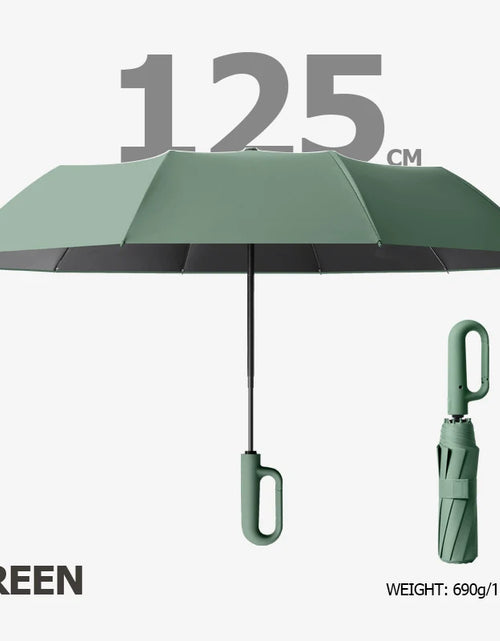 Load image into Gallery viewer, Big Windproof Strong Umbrella with Reflective Stripe Reverse Automatic Fold UV Umbrella for Rain Sun Carabiner Handle Luxury
