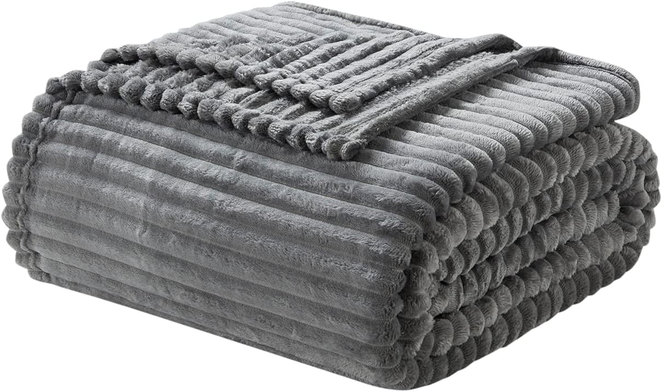 Cut Plush Blanket - Queen Size - Lightweight Super Soft Fuzzy Luxury Bed Blanket for Bed, Machine Washable - 90X90 Inches, Dark Grey