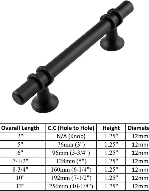 Load image into Gallery viewer, 12-Series Matte Black T Bar Handle Pull — 6-1/4&quot; (160Mm) Hole Centers, 8-3/4&quot; Overall Length — 50 Pack Modern Kitchen Cabinet Door Drawer Hardware/Dresser
