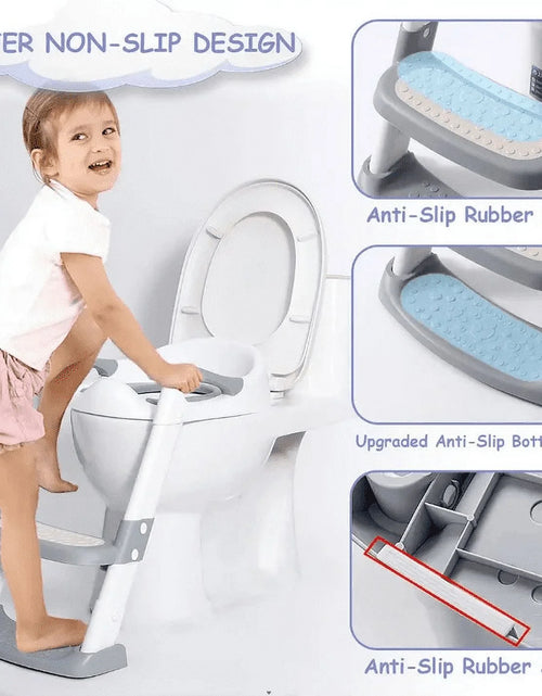 Load image into Gallery viewer, Potty Training Seat with Step Stool Ladder, Foldable Training Seat with Handles, Height Adjustable for Toddlers（Blue)
