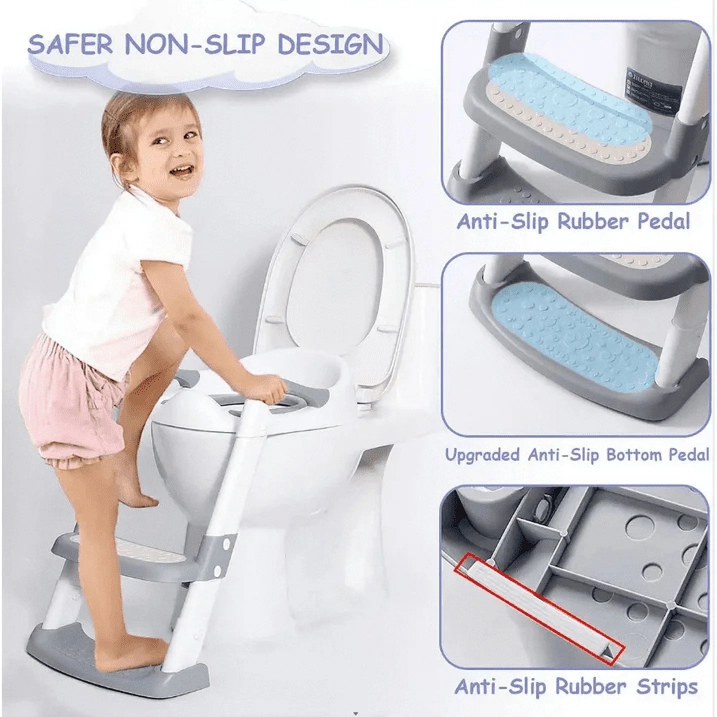 Potty Training Seat with Step Stool Ladder, Foldable Training Seat with Handles, Height Adjustable for Toddlers（Blue)