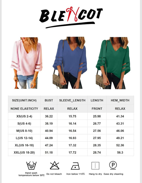 Load image into Gallery viewer, Womens 3/4 Bell Sleeve Fashion V Neck Lace Patchwork Blouse Casual Loose Shirt Tops
