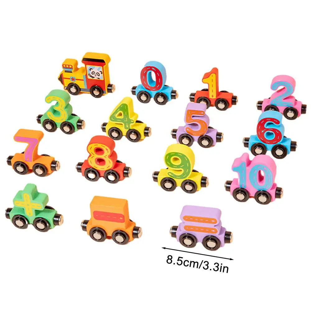 Wooden Magnetic Train Set Wood Toy Train Set Magnet Number Train Colorful Wooden Train Cars for Color Cognition Toy Boy and Girl