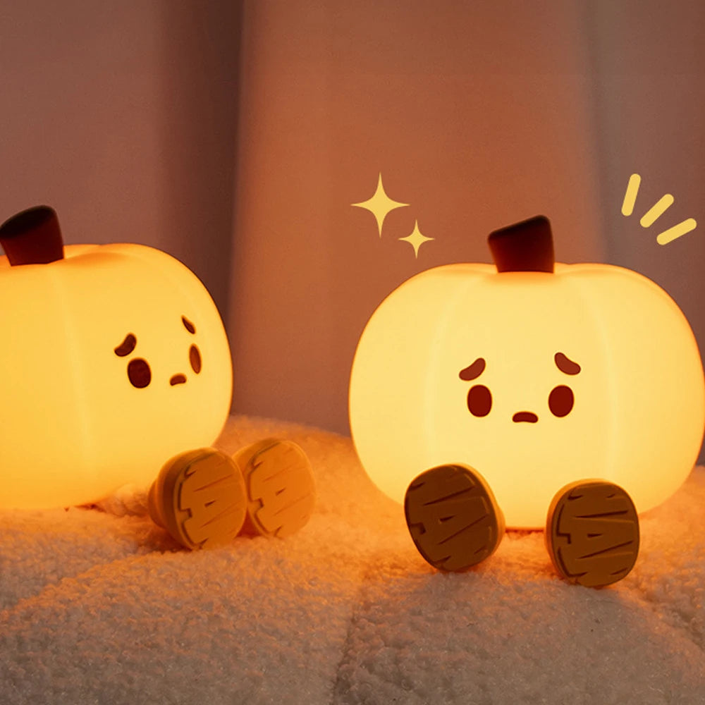 Halloween Pumpkin Night Light Cute Soft Silicone Safe Lamp Decorations Timing Dimmable Bedside Decor Kids Babies Halloween Gifts