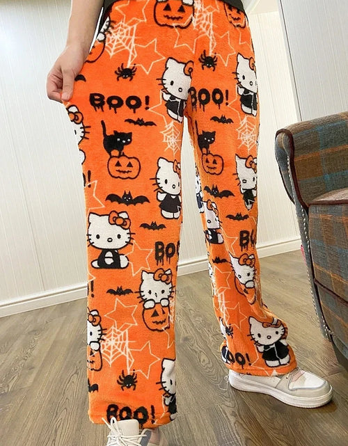 Load image into Gallery viewer, Anime Sanrioed Hellokitty Y2K Sanrioed Pajamas Pants Women Pjs Halloween Household Dress Kawaii Woolen Cartoon Casual Home Pants
